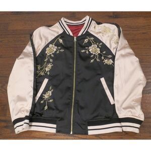 Express Reversible Embroidered Tiger Floral Black Red Jacket Women's Size Medium